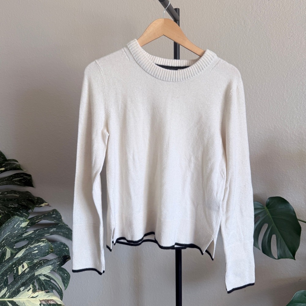 Rag & Bone New York 100% Cashmere Ivory Black Tipped Crew Neck Sweater Large